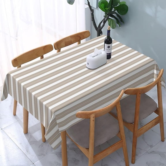 Beige and White Striped Rectangle Table Cloth Soft Washable Oblong Tablecloth Covers for Kitchen & Table Linens 60" x 84"