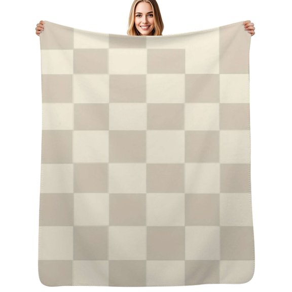 Beige and white checkered pattern Soft Blanket Travel Bedding Throws Flannel Bedspread Sofa Bed Cover