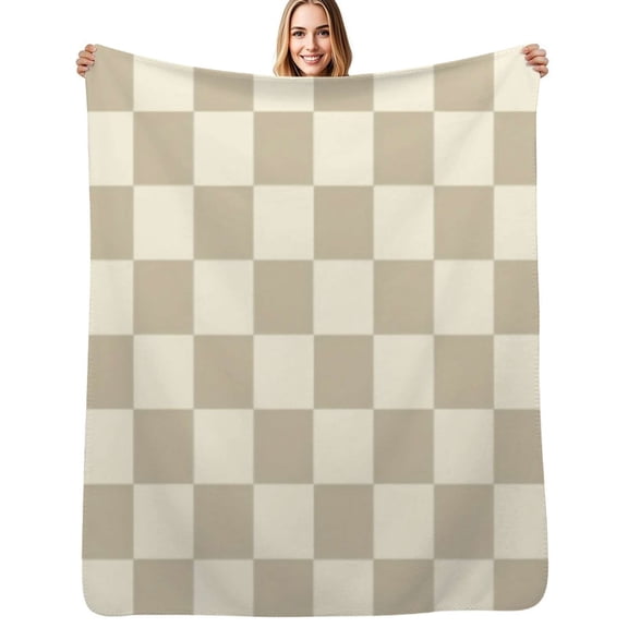 Beige and white checkered pattern Soft Blanket Travel Bedding Throws Flannel Bedspread Sofa Bed Cover