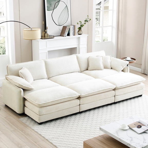 Beige corduroy sofa for various areas / Comfortable and adaptable furniture