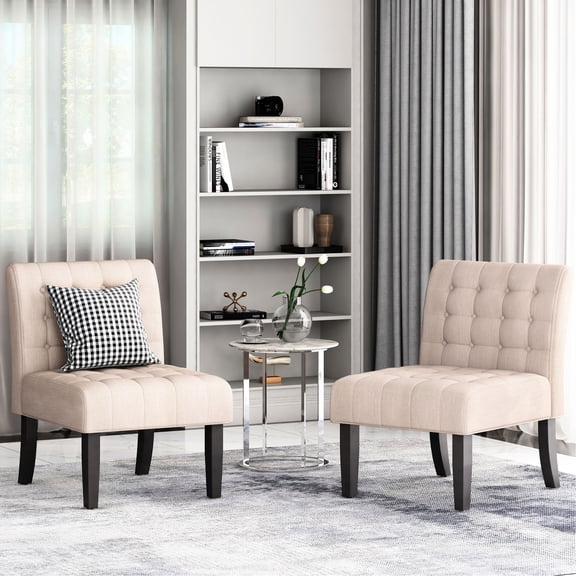Beige fabric accent chair set of 2 / Upgrade home decor with classic style