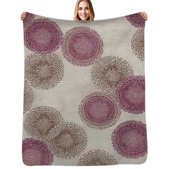 Beige fabric purple circles design Flannel Blanket Warm Soft Bedding Throws Winter Camping Chair Sofa Bed