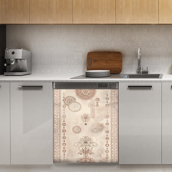 Beige ornate mandala pattern design Dishwasher Magnet Cover Decorative Sticker for Home Cabinet Kitchen 23" x26"