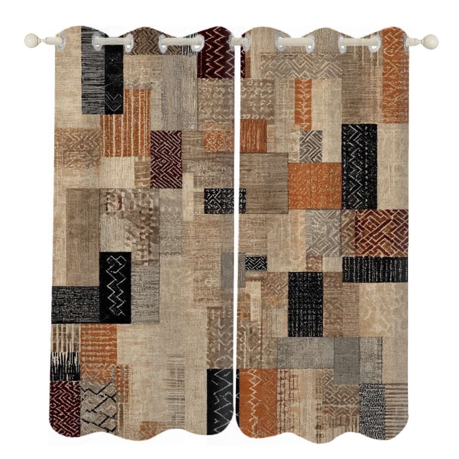 Curtain Rug Beige patchwork rug design Sunshade Curtains Home Bedroom Living Room ...