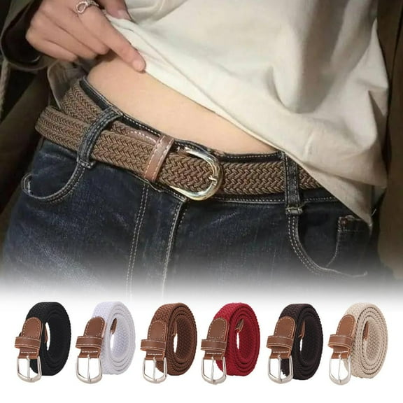 Beige woven elastic belt seamless punch-free men and women all-match elastic canvas jeans belt lazy belt