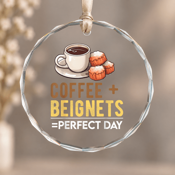 Beignets Baker Coffee Mardi Gras New Orlean French Food Christmas Ornament, Foodie Holiday Gift, Circle Glass Ornament