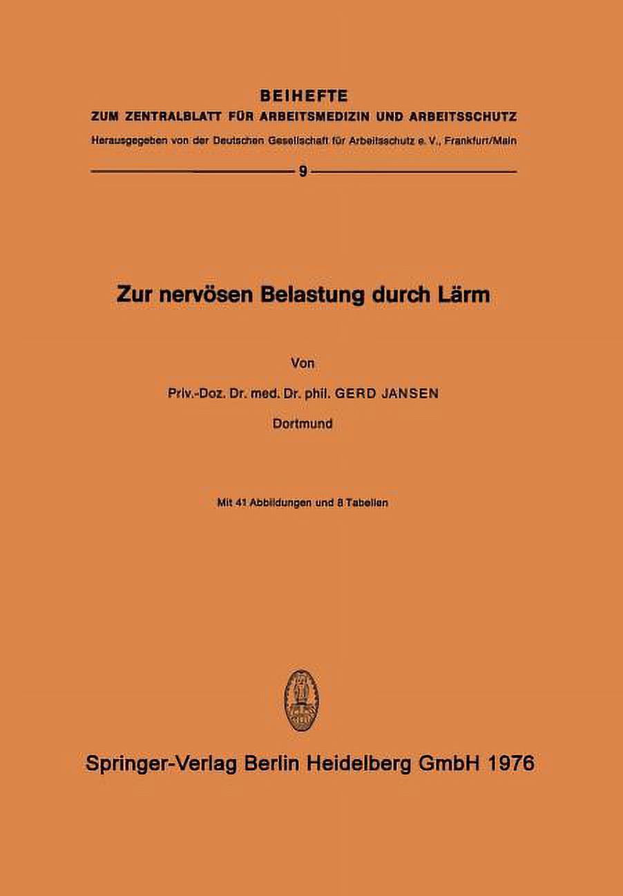 Beihefte Zum Zentralblatt Für Arbeitsmedizin Und Arbeitsschu Zur
