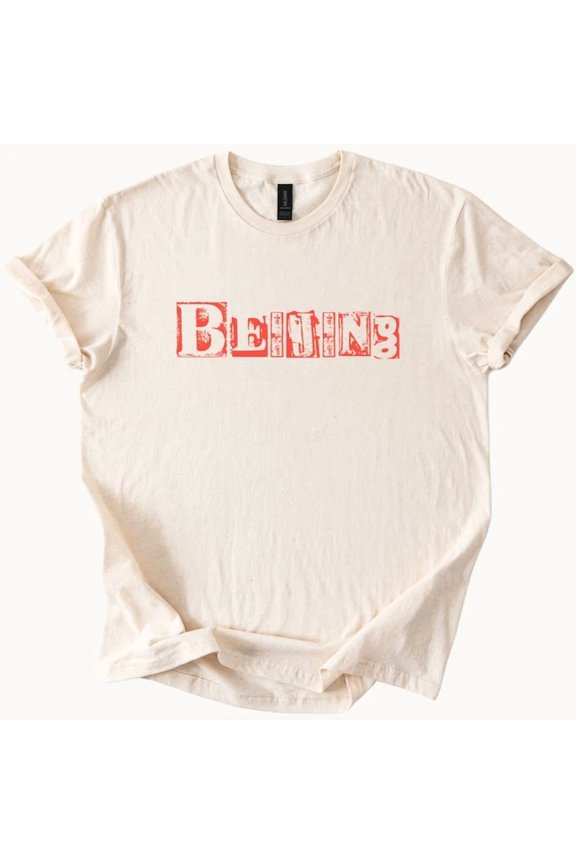 Beijing Block Letter Graphic Tee Red Distressed City Name Shirt Soft Top Size S-5Xl Heygategoo Tee