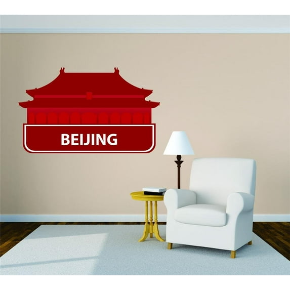 Beijing China United States Major City Geographical Map Landmark - Vinyl Wall Decal - 24x30