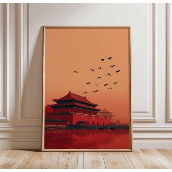 Beijing Forbidden City Chinese Temple Sunset Asian Architecture Cultural Heritage Decor, Unframed Poster