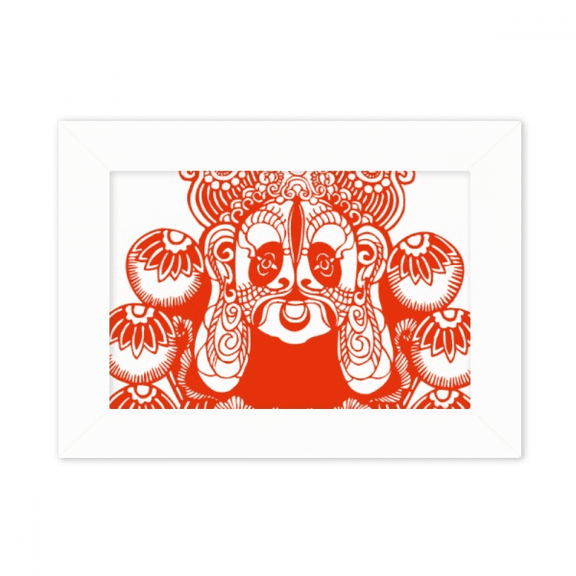 Beijing Opera Head Red,Paper-cut, Photo Mount Frame Picture Art Painting Desktop 5x7 inch