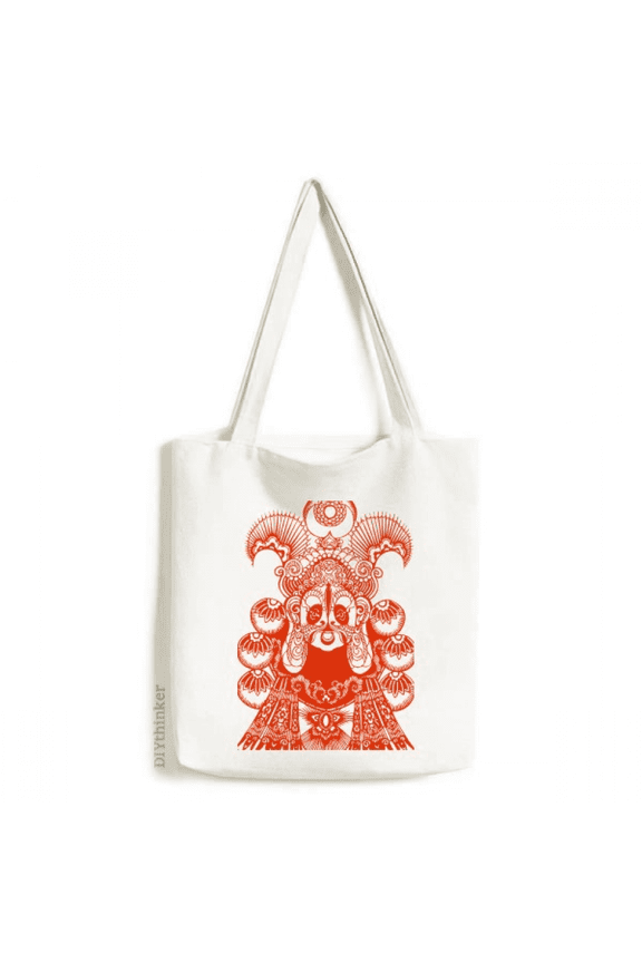 Beijing Opera Head Red,Paper-cut, Tote Canvas Bag Shopping Satchel Casual Handbag