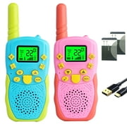 Beijue Rechargeable Walkie Talkies for Kids 22 Channels 2 Way Radio Toy with Lithium Battery Backlit LCD Flashlight 3 KM Long Range for Boys Girls (Blue & Cherry Pink,2 Pack)