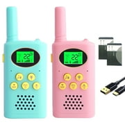 Beijue Rechargeable Walkie Talkies for Kids 22 Channels 2 Way Radio Toy with Lithium Battery Backlit LCD Flashlight 3 KM Long Range for Boys Girls (Blue&Pink,2 Pack)
