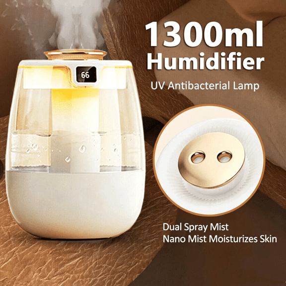 Beiled 2L Humidifier for Room, 3 Gear 2 Spray Portable Cool Mist Humidifiers with Night Light, 28dB Quiet Top-Fill Ultrasonic Diffuser for Large Room