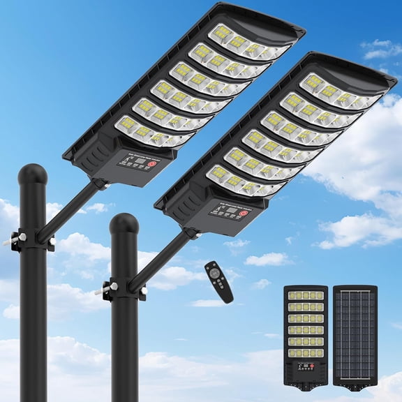 Beiled 30000LM Solar Street Lights Outdoor Waterproof, with Motion Sensor and Remote,  Dusk to Dawn Security Floodlight, 2pack