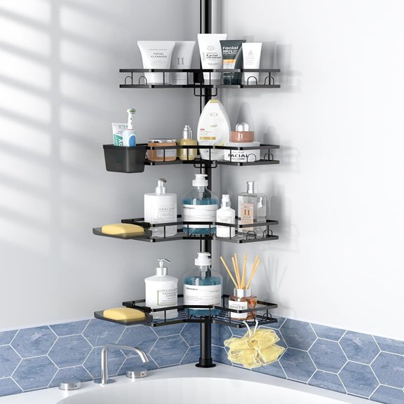 Beiled 4-Layer Adjustable Rust Proof Diamond Free Corner Vertical Storage Rack, Suitable for Bathrooms 31-124 in
