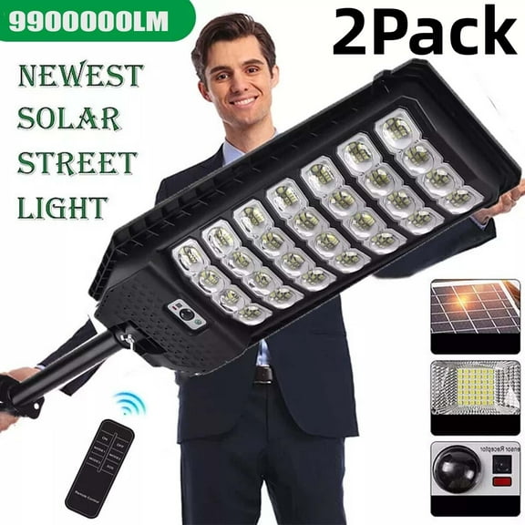Beiled 99000LM Solar LED Street Light with Motion Sensor, Outdoor Dusk to Dawn Security Floodlight,2pack