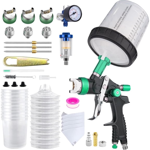 Beiled Air Spray Gun Kit, Equipped with Advanced Oil-water Separator Kit, Including 10 Disposable 650ml Paint Cups with 1.4/1.7/2.0mm Nozzles