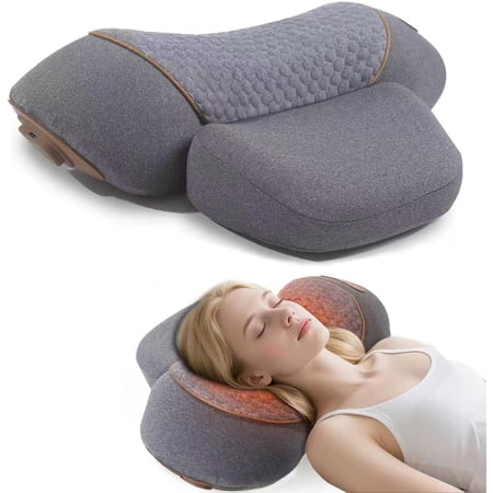 Beiled Cervical Pillow, Gray, 16.1 x 10.9 in, 3-in-1 Vibration Hot Compress Traction