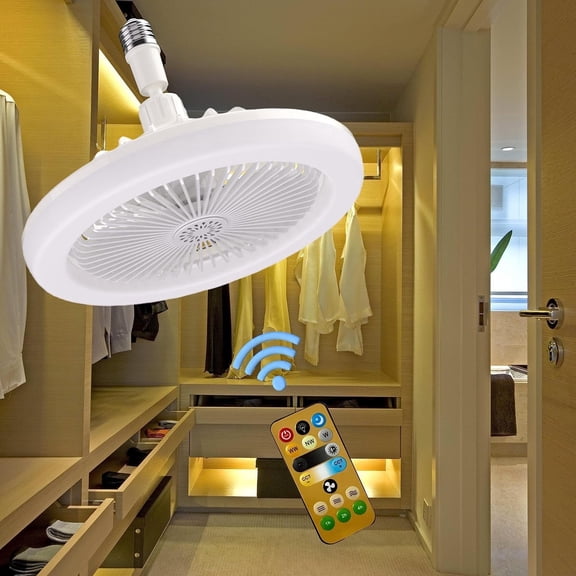 Beiled E27 Universal Fan Light, Three-Color Dimming, Remote Control, Gray