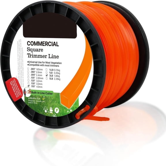 Beiled Lawn Mower Grass Rope, Large Spool Nylon, with Built-in Wire Cutter, Orange