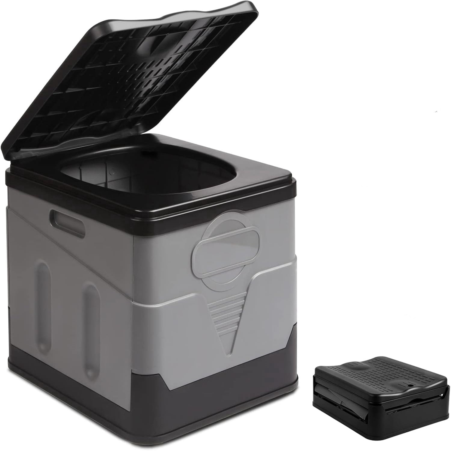 Beiled Outdoor Portable Foldable Toilet with Lid, Black Gray, 12.6 x 12.2 x 11 in, 1-Pack