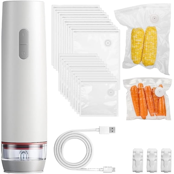 Beiled Handheld Vacuum Sealer, White, 30 Bags, 3 Clips