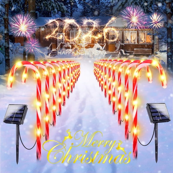 Beiled Solar Christmas Candy Cane Lights Outdoor Waterproof LED Pathway Lights(24 pack)