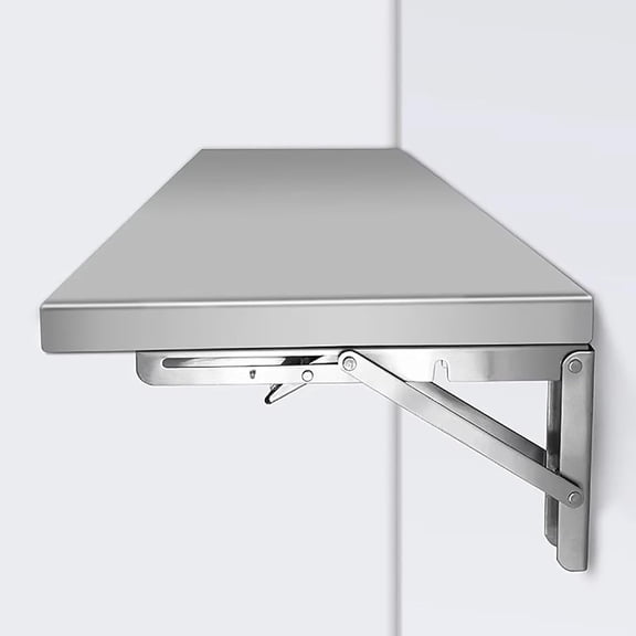 Beiled Wall Mounted Folding Table, Stainless Steel Drop Leaf Desk, Silver, 20 x 10 in
