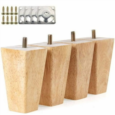 Beilin 4 Pcs Wooden Furniture Legs 10cm Cabinet Bed Feet with Mounting Plates and Screws