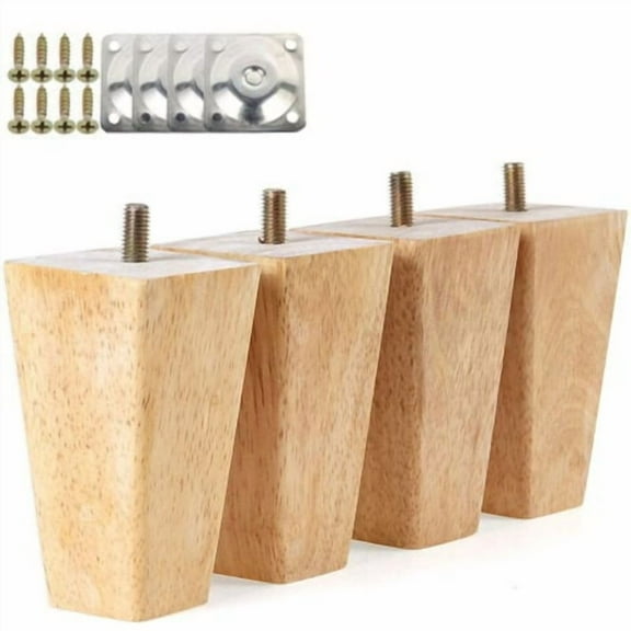 Beilin 4 Pcs Wooden Furniture Legs 10cm Cabinet Bed Feet with Mounting Plates and Screws