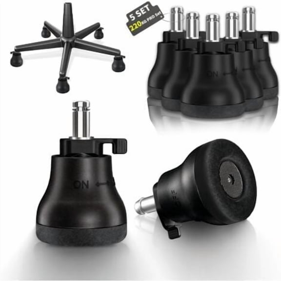 Beilin 5 Pack Replacement Office Chair Caster Wheels - Swivel Caster Wheels for Hardwood Floors - Easy Change Between Wheel Glides and Wheel Stopper - On/Off Adjustment