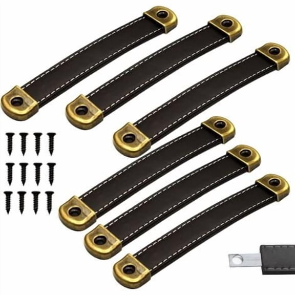 Beilin 6 Pieces Leather Handle, Leather Drawer Handles, Leather Furniture Handles, black kitchen furniture handle Furniture Door Handle Center Distance 128mm
