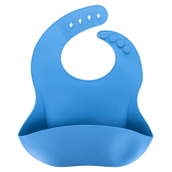 Beille 1pc Blue Baby Adjustable Silicone Bib Toddler Food Pouch Ages One and Up