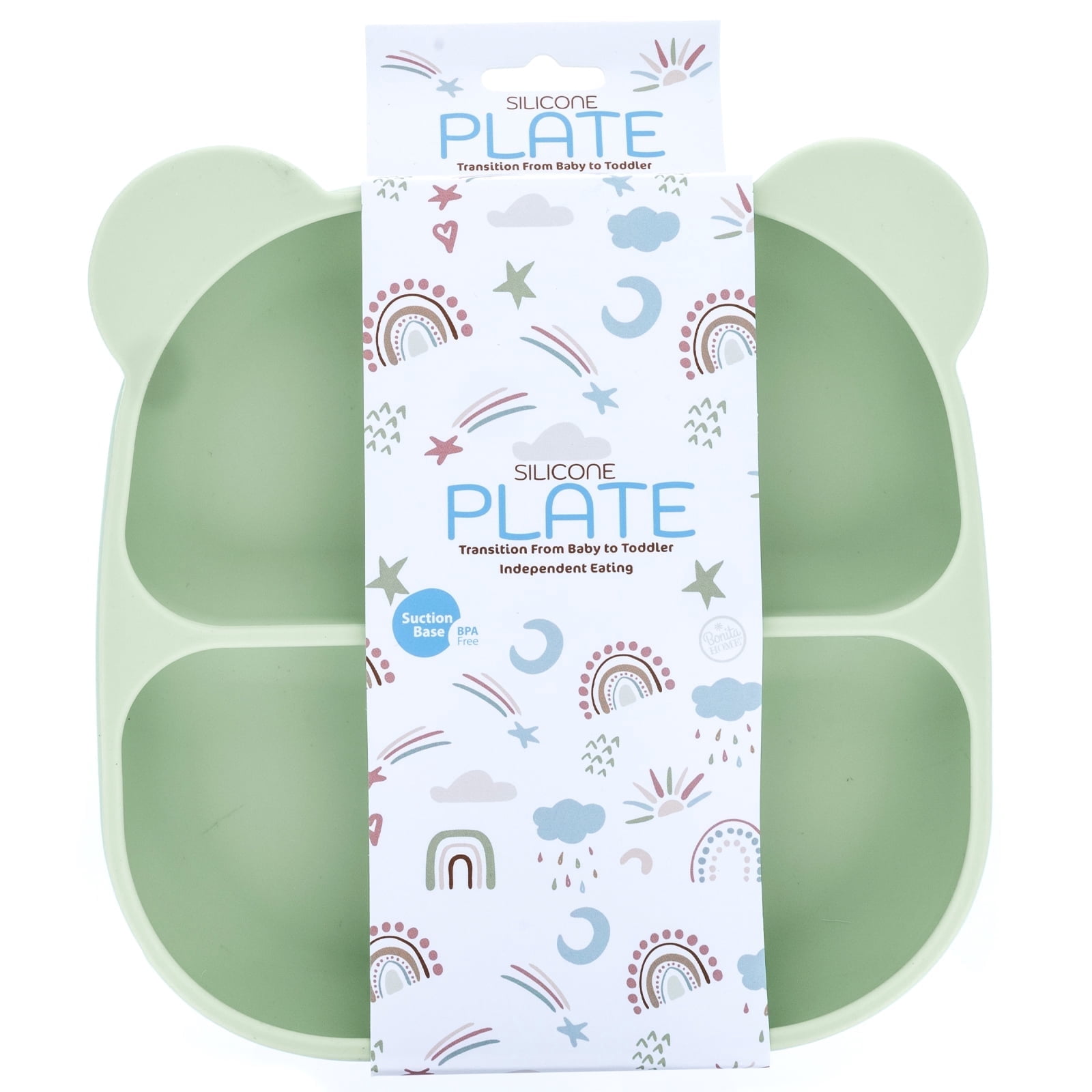 Beille 1pc Green Baby Feeding Essentials Panda Food Grade Silicone Suction Plate