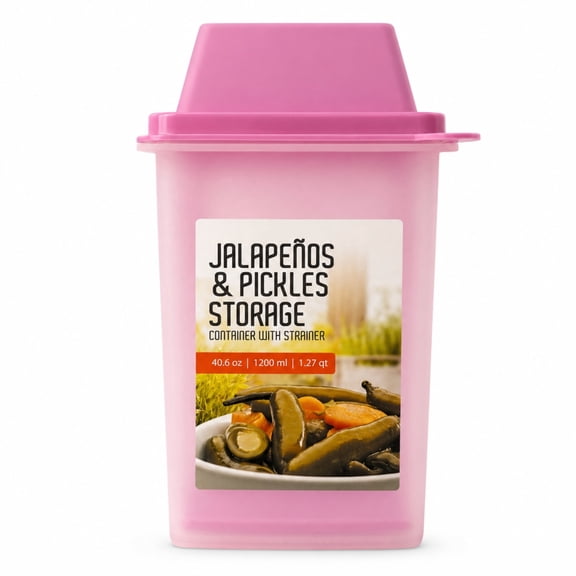 Beille 1pc Pickle and Jalapeno Storage Container for Fridge, Pink