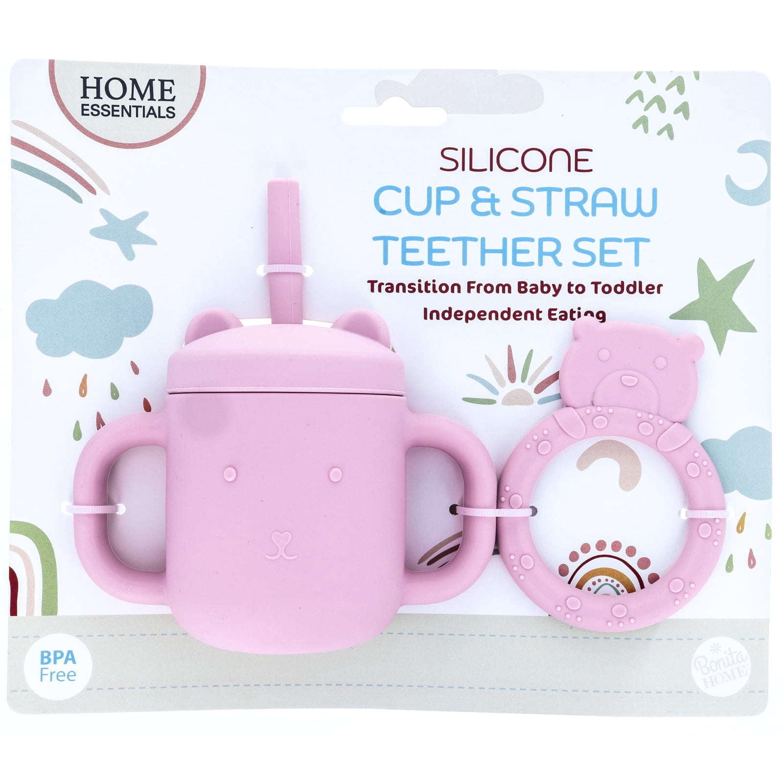 Beille 2pc Lavendar Food Grade Silicone Sippy Cup and Straw Teething Toys Set Baby Feeding Essentials Ages One and Up