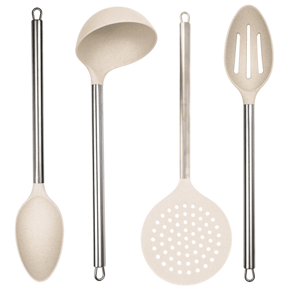Beille 4pc Cream Wheat Straw Cooking Spoons Kitchen Utensils Set Household Essentials