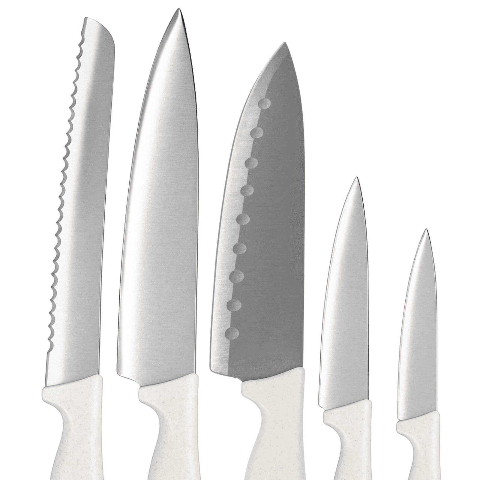 Beille 5pc Stainless Steel and Wheat Fiber Kitchen Knife Set (Utility, Paring, Santoku, Chef and Bread Knives)