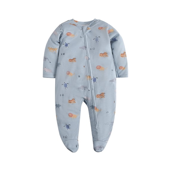 Beilxfa 0-12M Baby Boys Cotton Long Sleeve Footed Jumpsuit Rompers Newborn Infant Zipper One-piece Spring Fall Outfits