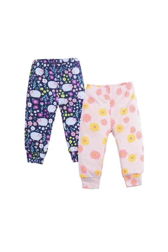 2-Pack Unisex Toddler Baby Jogger Pants with Elastic Cuffs 100% Cotton Bottoms For Baby Boys & Girls Size 0-24M
