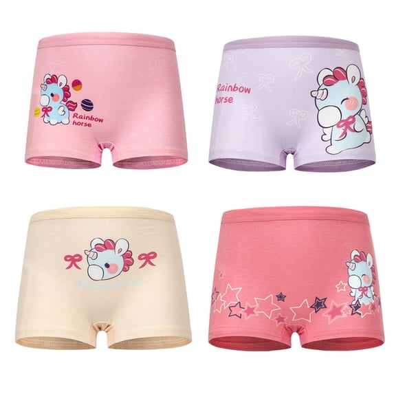 Beilxfa 4 Pack Girls Breathable Underwear Toddler Cartoon Prints Underpants Elastic Cotton Boyshort Panties for 2-12Y Kids