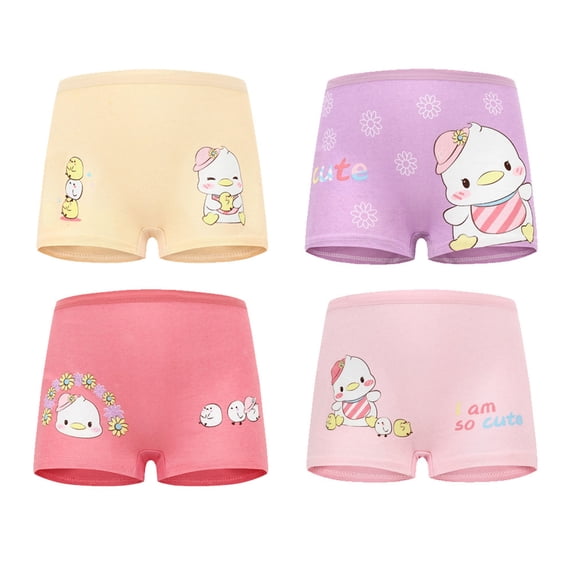 Beilxfa 4 Pack Girls Breathable Underwear Toddler Cartoon Prints Underpants Elastic Cotton Boyshort Panties for 2-12Y Kids