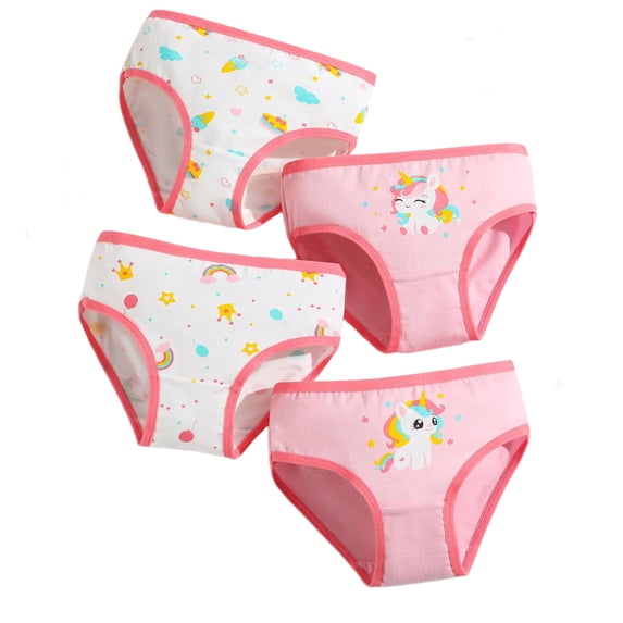 Beilxfa 4 Pack Girls Briefs Underwear Toddler Soft Breathable Graphic Underpants Elastic Cotton Kids Panties 2-12 Years