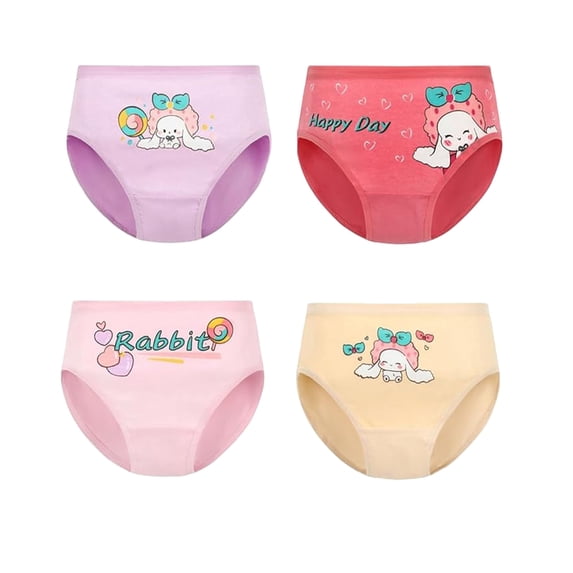 Beilxfa 4 Pack Girls Briefs Underwear Toddler Soft Breathable Graphic Underpants Elastic Cotton Kids Panties 2-12 Years