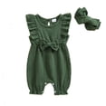 thumbnail image 1 of Beilxfa Baby Girl Clothes Outfits Infant Summer Bowknot Ruffle Sleeveless Jumpsuit Cotton Linen Newborn One-Piece Rompers with Headband, 1 of 7