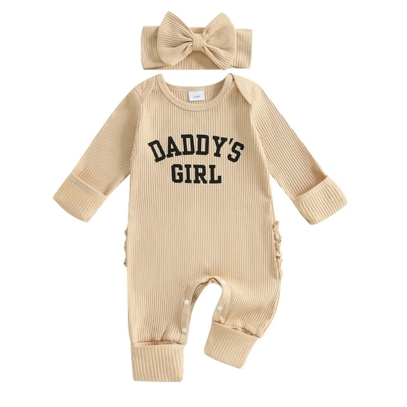 Beilxfa Baby Girl Newborn Clothes Western Outfit "DADDY'S GIRL" Letter Print Long Sleeve Romper Jumpsuit Infant Fall Winter 2PCS Outfits 0-6M