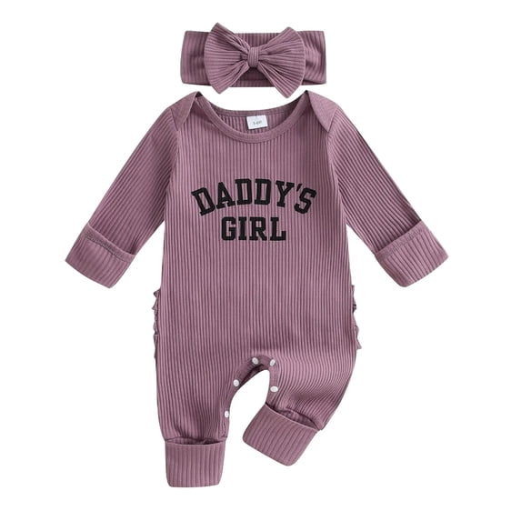 Beilxfa Baby Girl Newborn Clothes Western Outfit "DADDY'S GIRL" Letter Print Long Sleeve Romper Jumpsuit Infant Fall Winter 2PCS Outfits 0-6M