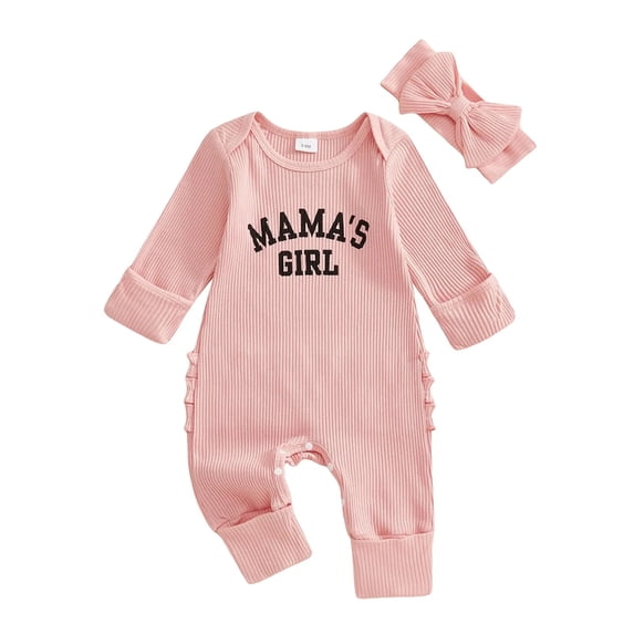 Beilxfa Baby Girl Newborn Clothes Western Outfit "MAMA'S GIRL" Letter Print Long Sleeve Romper Jumpsuit Infant Fall Winter 2PCS Outfits 0-6M